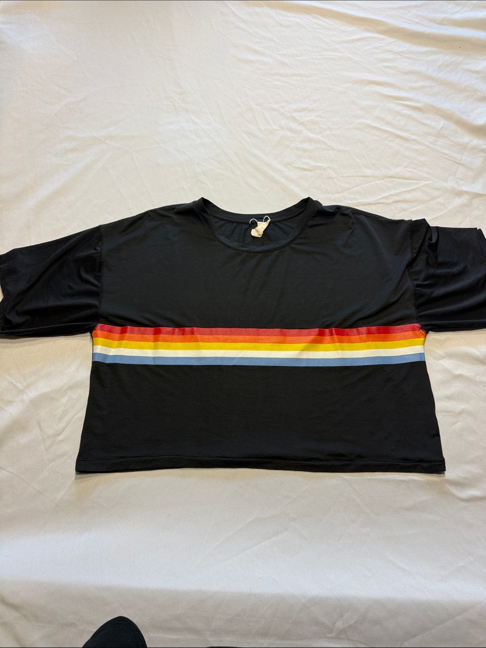 Spiritual Gangster Black Crop Top with Rainbow Chest Stripe
